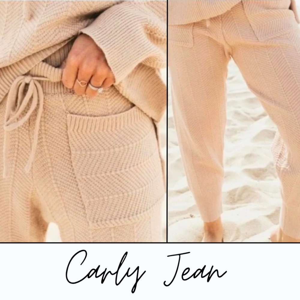 Carly Jean Women's Cable Knit Sweatpants Lounge Pants Joggers Blush Pink Size L